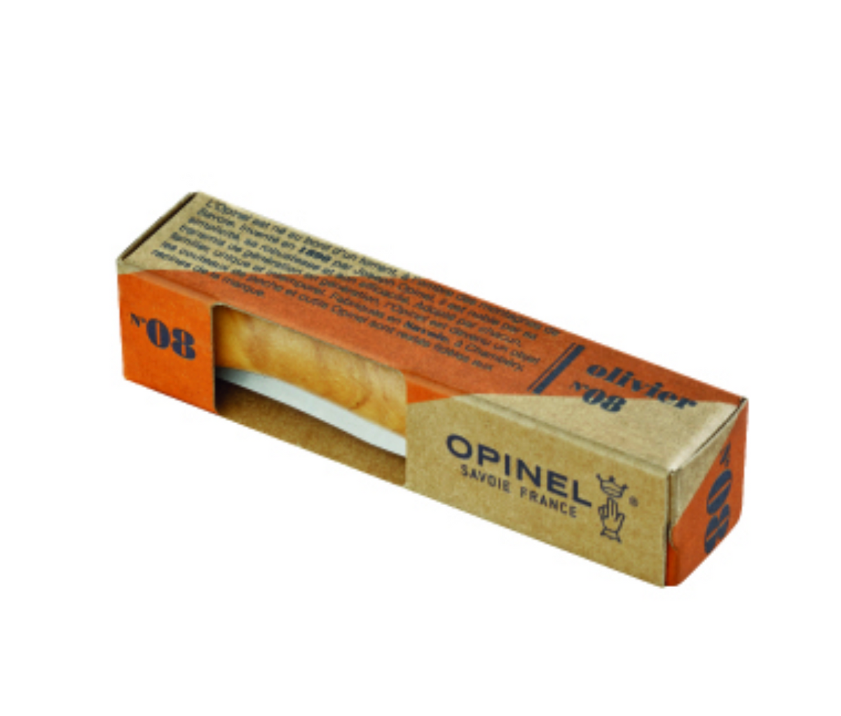 Opinel no.8 Stainless 8,5 cm skæfte i Oliventræ